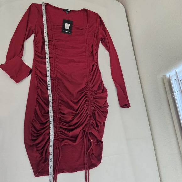 Fashion Nova Red Ruched Long Sleeve Bodycon Mini Dress Size L - Picture 10 of 11